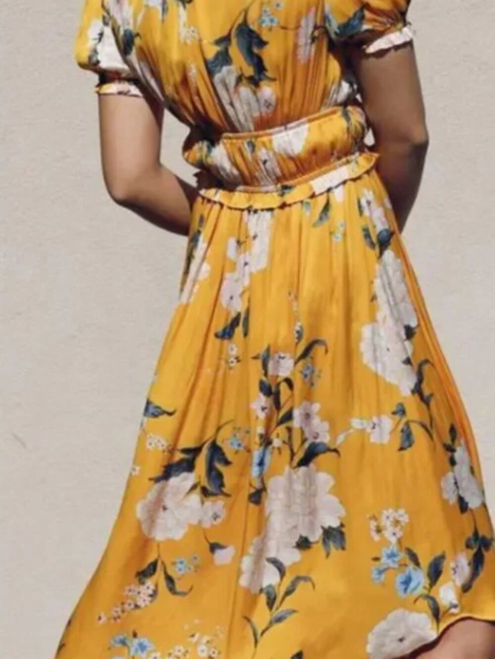 Anthropologie Current Air Marigold Smocked Floral Short Sleeve Maxi Dress - Picture 3 of 12